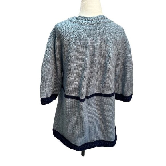 𝅺handmade Hand Knit Blue Short Sleeve Round Neck Sweater Size L/XL - Picture 3 of 9